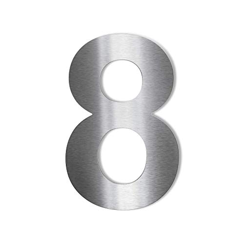 Metzler® Hausnummer Edelstahl selbstklebend mit modernem Design und 2mm Stärke Silber wetterfest und pflegeleicht Arial 75mm Ziffer 8 einfache Montage 10 Jahre Ersatzteilverfügbarkeit von Metzler-Trade