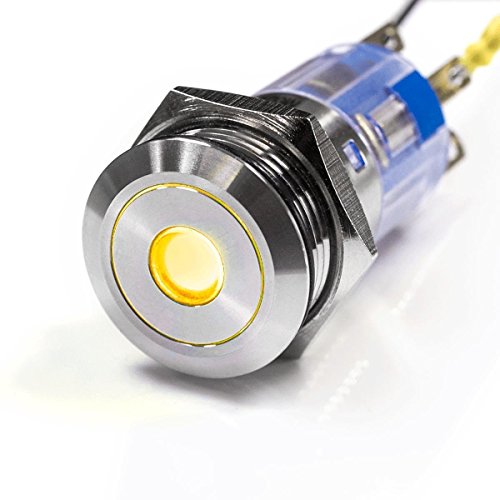 Metzler® LED-Druckschalter mit flacher Tastfläche und Punktbeleuchtung Gelb IP67 Edelstahl 16mm staub- und wasserdicht für Auto Boot AC/DC 6–24V langlebig vandalismusgeschützt von Metzler-Trade