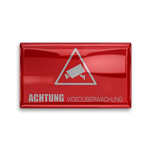 Metzler 3D Aufkleber -"Achtung Videoüberwachung" - 80 mm x 50 mm (Rot) von Metzler-Trade
