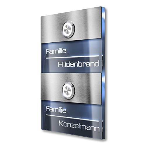 Metzler Türklingel 2-fach - Doppel-Klingelplatte aus Edelstahl - Acrylglas-Namensschild inklusive 3D-Gravur mit LED-Beleuchtung von Metzler-Trade