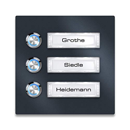 Metzler Türklingel Edelstahl Anthrazit - Namensschild austauschbar - LED-Taster - Aufputz-Montage (mit Beleuchtung, Blau) Metzler Türklingel Edelstahl Anthrazit - Namensschild austauschbar - LED-Taster - Aufputz-Montage (mit Beleuchtung, Blau) von Metzler