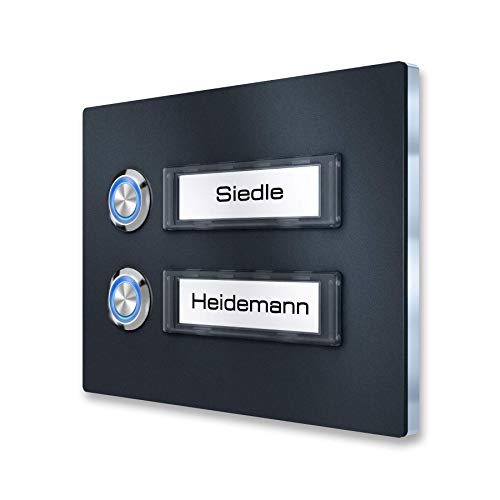 Metzler Türklingel Anthrazit beleuchtet - 2 x LED-Klingeltaster - Mehrfamilien-Klingel - Namensschild austauschbar - RAL 7016 - Maße: 10,5 x 14 cm von Metzler-Trade
