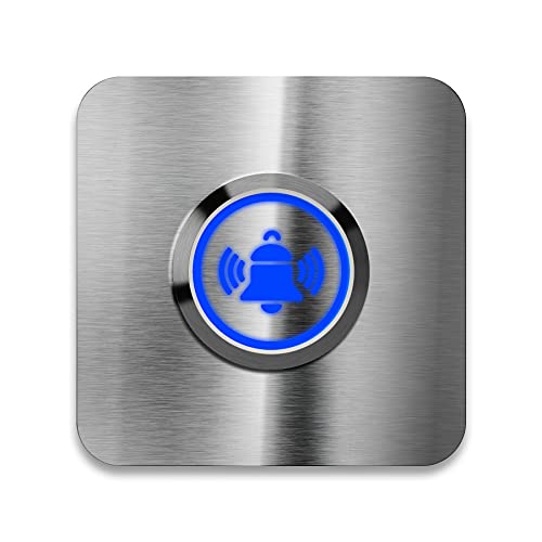 Metzler Türklingel-Schild Edelstahl - LED-beleuchtet - Glocken-Symbol - quadratisch & modern - Geschenk-Idee - Unterputz-Montage (LED Blau) von Metzler