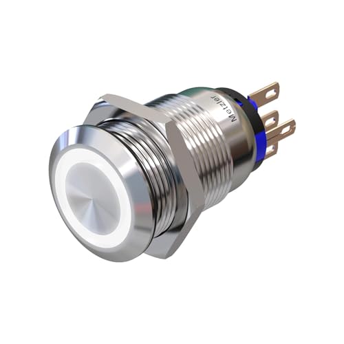 Metzler - Drucktaster 19mm - LED Ringbeleuchtung 230 V Weiß - IP67 IK10 - Edelstahl - Flach - Lötkontakte von Metzler