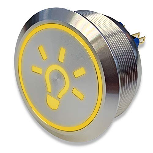 Edelstahl Drucktaster Ø40mm, 2-polig, 10 Pin, Symbol Licht LED Ring (Gelb) von Metzler