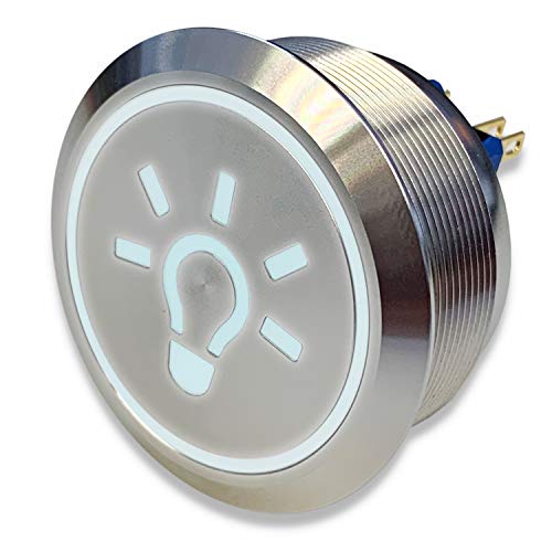 Edelstahl Drucktaster Ø40mm, 2-polig, 10 Pin, Symbol Licht LED Ring (Weiß) von Metzler