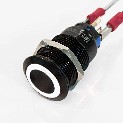 Flacher Edelstahl-Taster in schwarz - Durchmesser von Ø 19 mm - inkl. LED Ringbeleuchtung (Weiß) von Metzler