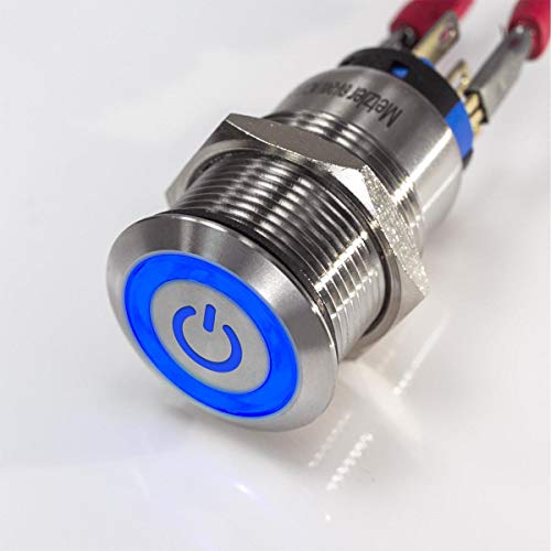Flacher - LED-Druckschalter - On/Off Power Symbol - Durchmesser Ø 19 mm - aus V2A Edelstahl - staub- und wasserdicht nach IP67 Schutzstandard AC/DC - witterungsbeständig und langlebig - Blau Flacher - LED-Druckschalter - On/Off Power Symbol - Durchmesser Ø 19 mm - aus V2A Edelstahl - staub- und wasserdicht nach IP67 Schutzstandard AC/DC - witterungsbeständig und langlebig - Blau von Metzler