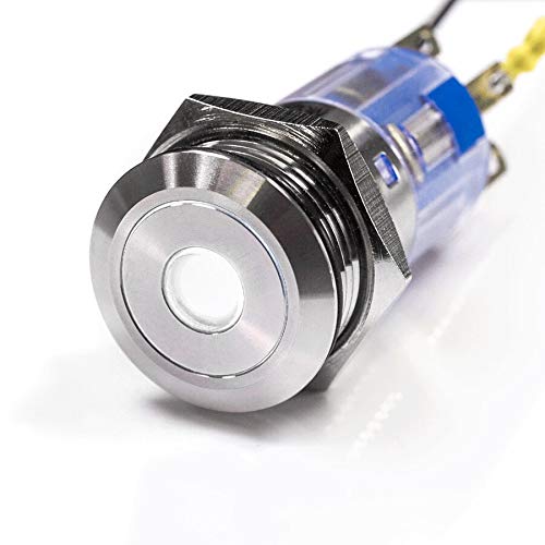Flacher LED - Drucktaster - Punktbeleuchtung - Durchmesser Ø 16 mm - aus V2A Edelstahl - staub- und wasserdicht - AC/DC - witterungsbeständig und langlebig - Weiß von Metzler