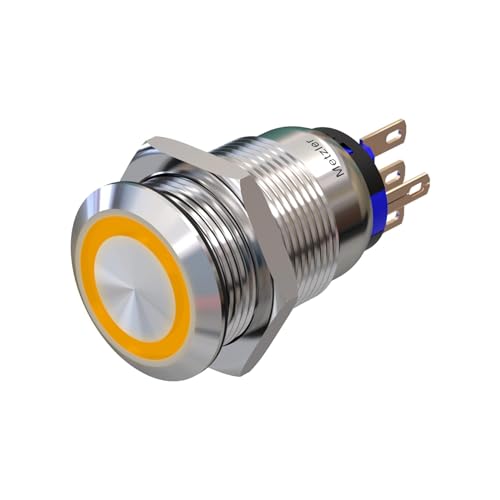 Metzler - Drucktaster 19mm - LED Ringbeleuchtung Orange - IP67 IK10 - Edelstahl - Flach - Lötkontakte von Metzler