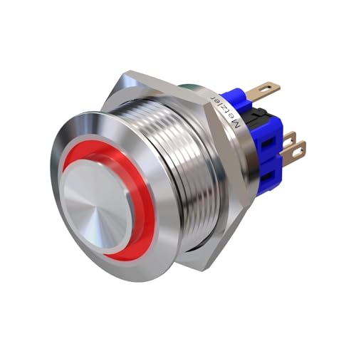 Metzler - Drucktaster 25mm - LED Ringbeleuchtung Rot - IP67 IK10 - Edelstahl - Hervorstehend - Lötkontakte von Metzler