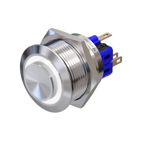 Metzler - Drucktaster 25mm - LED Ringbeleuchtung Weiß - IP67 IK10 - Edelstahl - Hervorstehend - Lötkontakte von Metzler