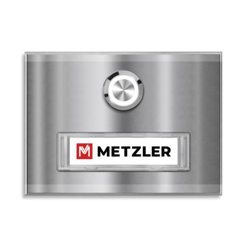 Metzler Aufputz Türklingel aus Edelstahl mit austauschbarem Namensschild (inkl. LED-Beleuchtung, Edelstahl) von Metzler