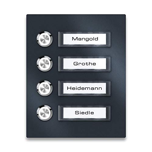 Metzler Aufputz Türklingel für Mehrfamilienhäuser - V2A Edelstahl - Austauschbare Namensschilder - Pulverbeschichtet in RAL 7016 Feinstruktur matt - Inkl. Befestigung - Anthrazit, 4-Fach von Metzler