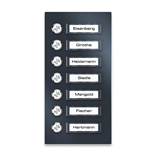 Metzler Aufputz Türklingel für Mehrfamilienhäuser - V2A Edelstahl - Austauschbare Namensschilder - Pulverbeschichtet in RAL 7016 Feinstruktur matt - Inkl. Befestigung - Anthrazit, 7-Fach von Metzler