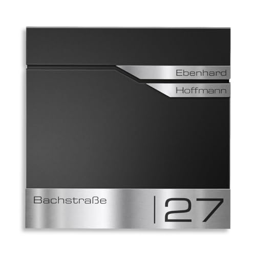 Metzler Briefkasten Schwarz 2 Parteien mit Zeitungsfach und Hausnummer – Wandbriefkasten mit Zwei Namensschildern personalisiert Laser Gravur – Postkasten wasserdicht & rostfrei | Albrecht Metzler Briefkasten Schwarz 2 Parteien mit Zeitungsfach und Hausnummer – Wandbriefkasten mit Zwei Namensschildern personalisiert Laser Gravur – Postkasten wasserdicht & rostfrei | Albrecht von Metzler