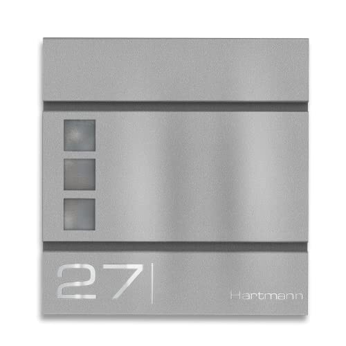 Metzler Briefkasten in Graualuminium RAL 9007 Cube - Name & Hausnummer als Lasergravur - Design Wandbriefkasten inkl. Zeitungsfach - Briefkasten mit Fenster - Größe: 37 x 37 x 10,5 cm von Metzler