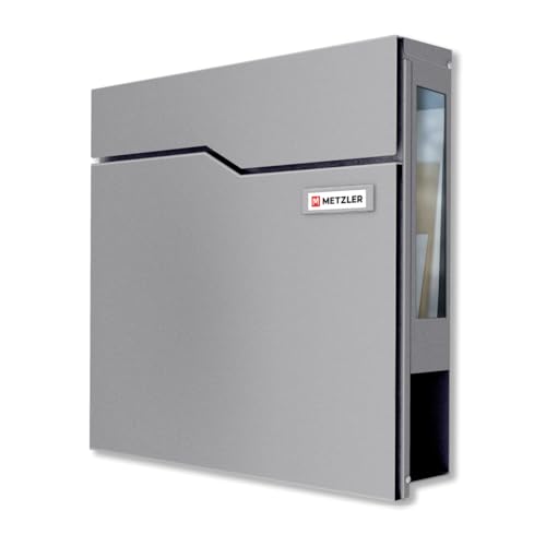Metzler Briefkasten in Graualuminium mit Zeitungsfach & Sichtfenster – Wandbriefkasten Grau mit austauschbarem Namensschild - Pulverbeschichtet in RAL 9007 rostfrei & witterungsbeständig – Hoffmann SF von Metzler
