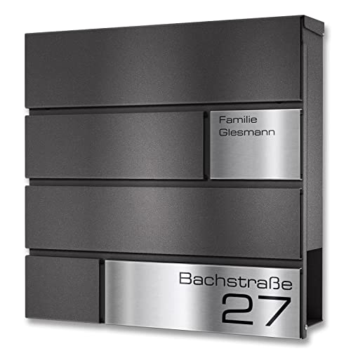 Metzler Briefkasten in grau Modell G - Pulverbeschichtung in DB 703 Eisenglimmer - Postkasten mit Gravur und Edelstahl Namensschild - Zur Wand-Montage - Größe: 37 x 37 x 10,5 cm Metzler Briefkasten in grau Modell G - Pulverbeschichtung in DB 703 Eisenglimmer - Postkasten mit Gravur und Edelstahl Namensschild - Zur Wand-Montage - Größe: 37 x 37 x 10,5 cm von Metzler