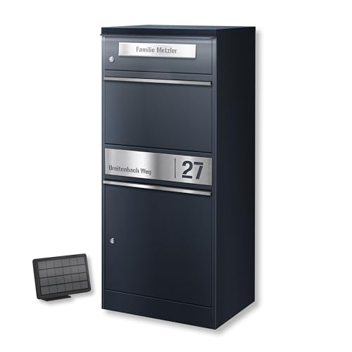 Metzler Briefkasten und Paketbox mit LED Beleuchtung rostfrei & massiv, paketbox draussen groß XXL, Standbriefkasten beleuchtet solar, Paketkasten in RAL7016 Anthrazitgrau mit Namensgravur, Bispo 2 Metzler Briefkasten und Paketbox mit LED Beleuchtung rostfrei & massiv, paketbox draussen groß XXL, Standbriefkasten beleuchtet solar, Paketkasten in RAL7016 Anthrazitgrau mit Namensgravur, Bispo 2 von Metzler