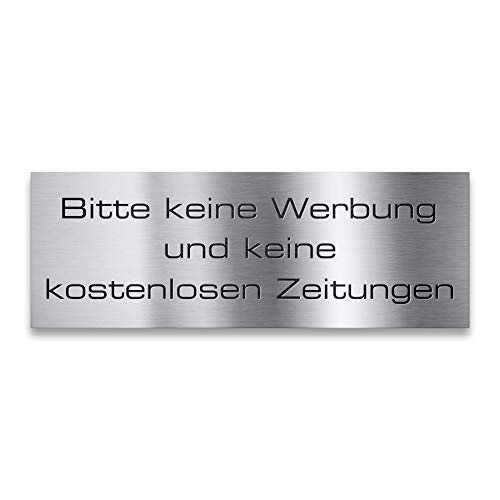 Metzler Briefkastenschild "Keine Werbung und keine kostenlosen Zeitungen" aus V2A Edelstahl - Türschild mit selbstklebender Rückseite - Größe: 8,5 x 3 cm von Metzler