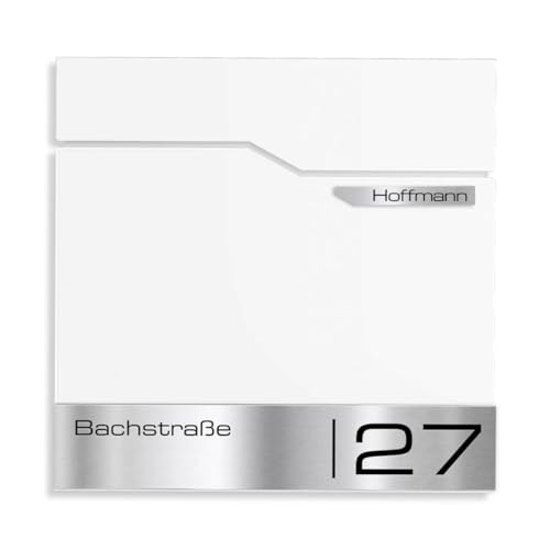 Metzler Design Briefkasten Thobe - inkl. V2A Edelstahl-Namensschild - Wandbriefkasten in Verkehrsweiß RAL 9016 - Postkasten inkl. Zeitungsfach - Größe: 37 x 37 x 10,5 cm von Metzler