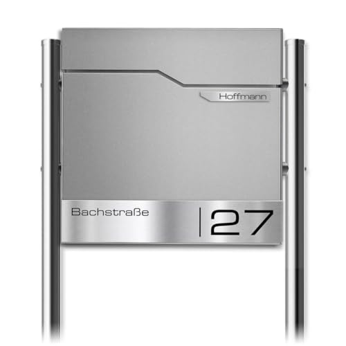 Metzler Design Briefkasten mit Pfosten Thobe - inkl. V2A Edelstahl-Namensschild - Standbriefkasten in RAL 9007 Graualuminium - Postkasten inkl. Zeitungsfach - Größe: 37 x 37 x 10,5 cm von Metzler