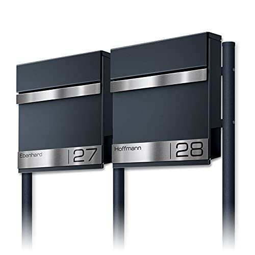 Metzler Standbriefkasten für Mehrfamilienhaus 2er in Anthrazit RAL7016 – Freistehender Doppelbriefkasten für 2 Familienhaus mit Zeitungsfach und Anthrazit Standfüße – Lesergravur – Stencil Metzler Standbriefkasten für Mehrfamilienhaus 2er in Anthrazit RAL7016 – Freistehender Doppelbriefkasten für 2 Familienhaus mit Zeitungsfach und Anthrazit Standfüße – Lesergravur – Stencil von Metzler