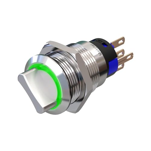 Metzler - Drehschalter 19mm - LED Ringbeleuchtung 230 V Grün - IP50 IK10 - Edelstahl - Lötkontakte von Metzler