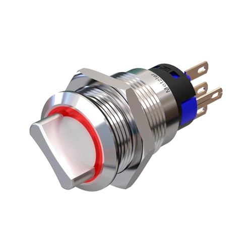 Metzler - Drehschalter 19mm - LED Ringbeleuchtung 230 V Rot - IP50 IK10 - Edelstahl - Lötkontakte von Metzler