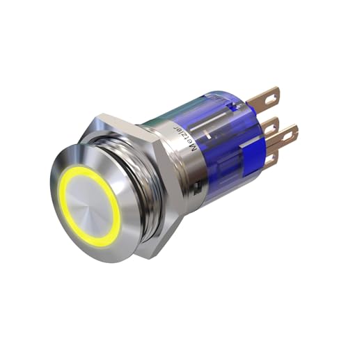 Metzler - Druckschalter 16mm - LED Ringbeleuchtung Gelb - IP67 IK10 - Edelstahl - Flach - Lötkontakte von Metzler