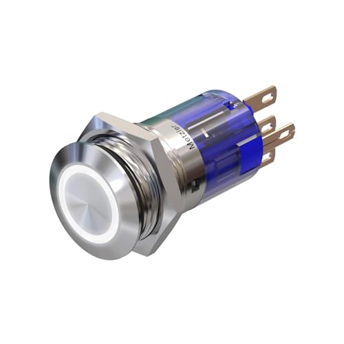 Metzler - Druckschalter 16mm - LED Ringbeleuchtung Weiß - IP67 IK10 - Edelstahl - Flach - Lötkontakte von Metzler