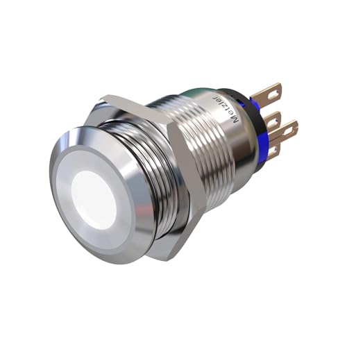 Metzler - Druckschalter 19mm - LED Punktbeleuchtung Weiß - IP67 IK10 - Edelstahl - Flach - Lötkontakte von Metzler