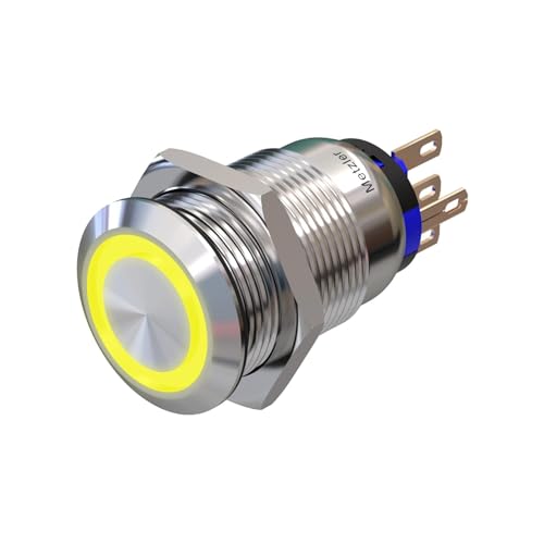 Metzler - Druckschalter 19mm - LED Ringbeleuchtung Gelb - IP67 IK10 - Edelstahl - Flach - Lötkontakte von Metzler