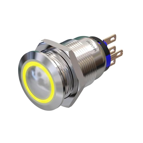 Metzler - Druckschalter 19mm - LED Ringbeleuchtung Gelb - IP67 IK10 - Edelstahl - Gewölbt - Lötkontakte von Metzler