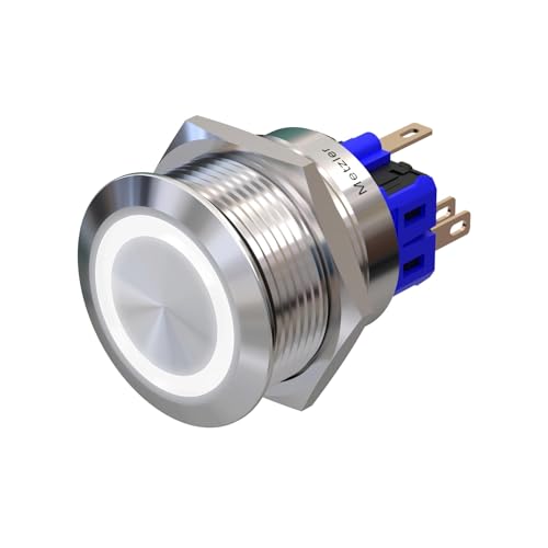 Metzler - Druckschalter 25mm - LED Ringbeleuchtung Weiß - IP67 IK10 - Edelstahl - Flach - Lötkontakte von Metzler