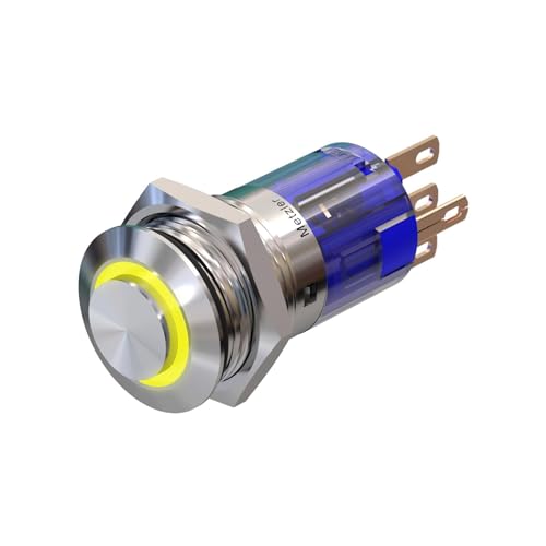 Metzler - Drucktaster 16mm - LED Ringbeleuchtung Gelb - IP67 IK10 - Edelstahl - Hervorstehend - Lötkontakte von Metzler