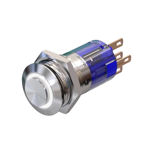 Metzler - Drucktaster 16mm - LED Ringbeleuchtung Weiß - IP67 IK10 - Edelstahl - Hervorstehend - Lötkontakte von Metzler