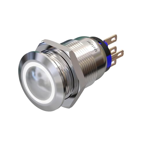 Metzler - Drucktaster 19mm - LED Ringbeleuchtung Weiß - IP67 IK10 - Edelstahl - Gewölbt - Lötkontakte von Metzler