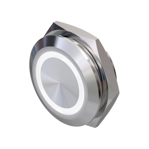 Metzler - Drucktaster 22mm - LED Ringbeleuchtung Weiß - IP67 IK10 - Edelstahl - Flach - Kabelanschluss von Metzler