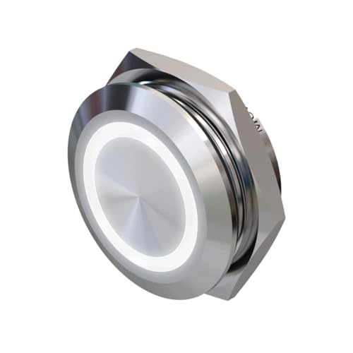 Metzler - Drucktaster 22mm - LED Ringbeleuchtung Weiß - IP67 IK10 - Edelstahl - Flach - Lötkontakte von Metzler