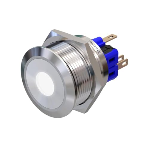 Metzler - Drucktaster 25mm - LED Punktbeleuchtung Weiß - IP67 IK10 - Edelstahl - Flach - Lötkontakte von Metzler
