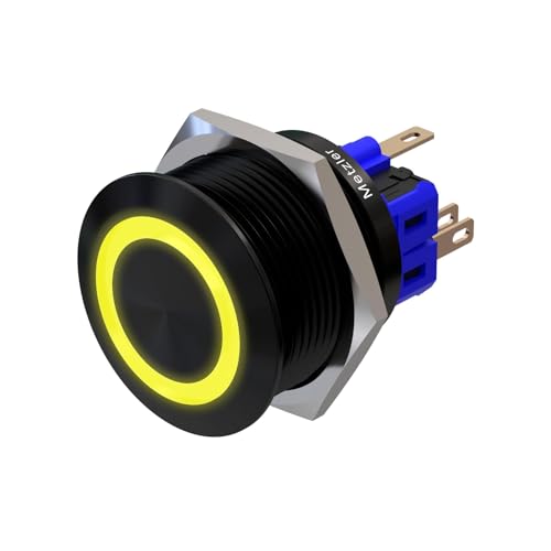 Metzler - Drucktaster 25mm - LED Ringbeleuchtung Gelb - IP67 IK10 - Aluminium - Flach - Lötanschluss von Metzler