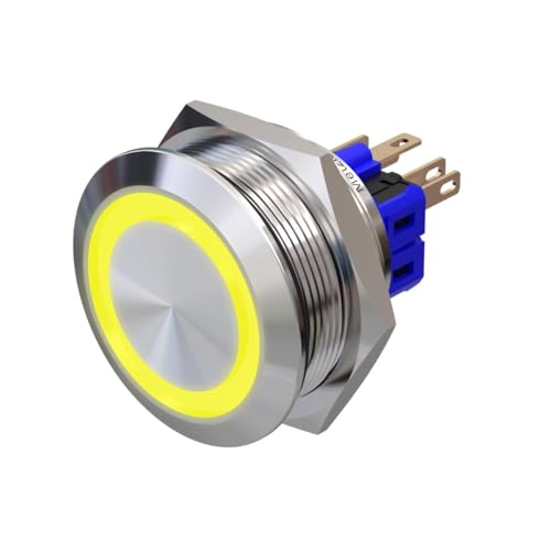 Metzler - Drucktaster 30mm - LED Ringbeleuchtung Gelb - IP67 IK10 - Edelstahl - Flach - Lötkontakte von Metzler