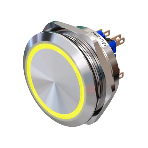 Metzler - Drucktaster 40mm - LED Ringbeleuchtung Gelb - IP67 IK10 - Edelstahl - 2-polig - Flach - Lötkontakte von Metzler