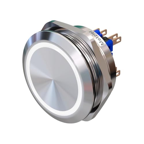 Metzler - Drucktaster 40mm - LED Ringbeleuchtung Weiß - IP67 IK10 - Edelstahl - 2-polig - Flach - Lötkontakte von Metzler