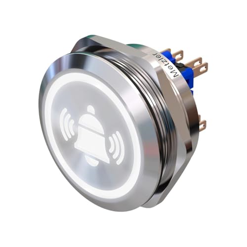 Metzler - Drucktaster 40mm - LED Symbol Glocke Weiß - IP67 IK10 - Edelstahl - 2-polig - Flach - Lötkontakte von Metzler