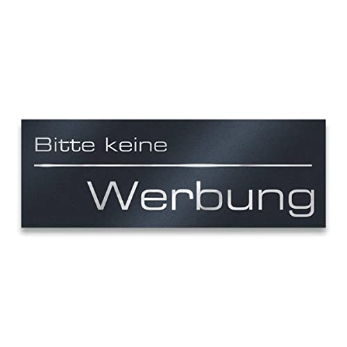 Metzler Edelstahl Briefkastenschild "Bitte keine Werbung" - Anthrazit RAL7016 Pulverbeschichtet matt - Türschild mit selbstklebender Rückseite - Größe: 8,5 x 3 cm von Metzler