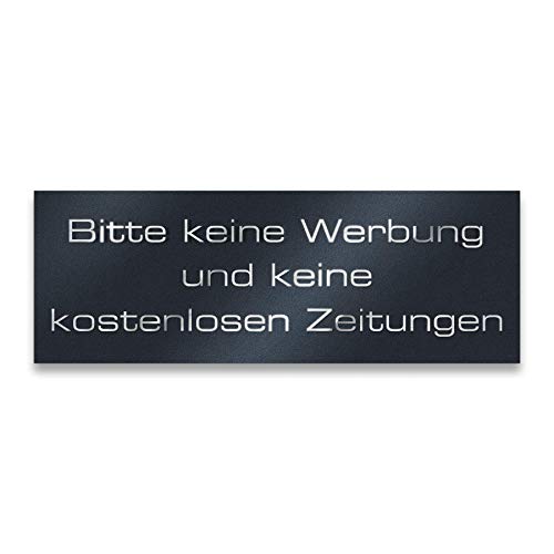 Metzler Edelstahl Briefkastenschild "Keine Werbung und keine kostenlosen Zeitungen" - Anthrazit RAL7016 Pulverbeschichtet matt - Türschild mit selbstklebender Rückseite - Größe: 8,5 x 3 cm von Metzler