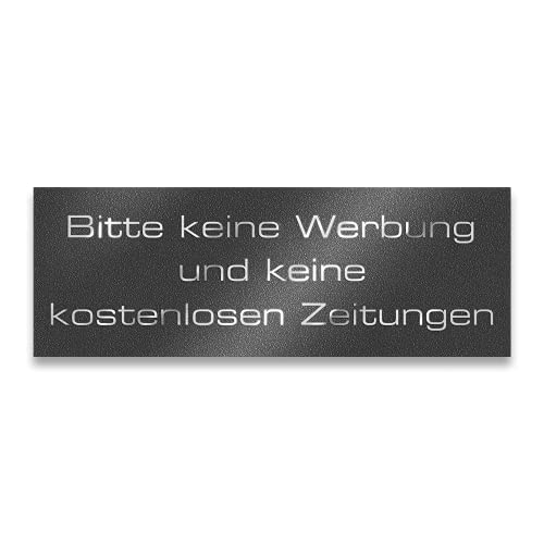 Metzler Edelstahl Briefkastenschild "Keine Werbung und keine kostenlosen Zeitungen" - Eisenglimmer DB703 Pulverbeschichtet matt - Türschild mit selbstklebender Rückseite - Größe: 8,5 x 3 cm von Metzler